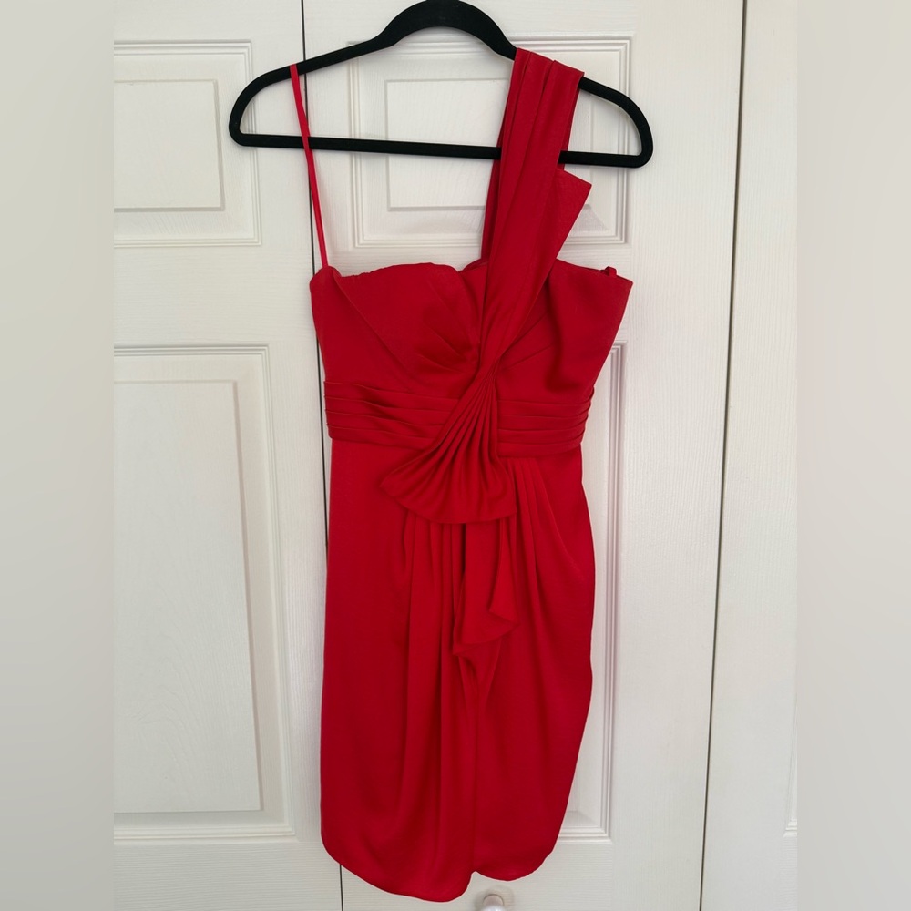 BCBGMaxAzria Red One-Shoulder Draped Cocktail Dress